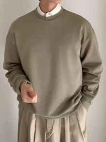 DAZY Jersey de cuello redondo de manga larga casual y holgado de unicolor para hombre, adecuado para otoño/invierno