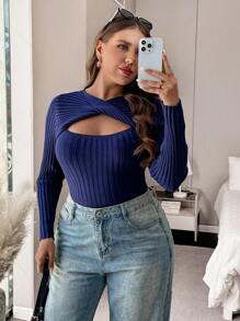 Calvaya Große Größen Pullover Einfarbig mit Hohlmuster, ideal für den Lässig Alltag, Herbst/Winter