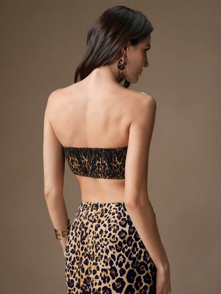 Women's Rhinestones Leopard Print Tube Top