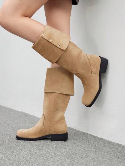 CUCCOO BIZCHIC Women's Light Brown Suede Over-The-Knee Boots, Simple & Comfortable