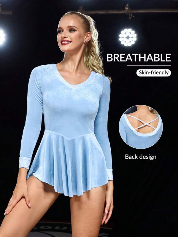 Cheerettes Women V-Neck Contrast Trim Long Sleeve Top And Skirt Sports Set