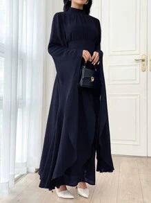 Modelyn 女士休闲时尚阿拉伯风格朴素长袖连衣裙适合日常穿着长款晚礼服 - 藏蓝色 - 查看 4