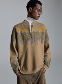 NEON BLANC Men's Zip-Up Fitted Ribbed Half-Zip Long Sleeve Sweater