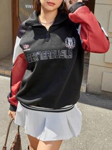 SHEIN Explorewe Vintage American Style Hooded Sweatshirt For Teens, Printed Design Adds Texture And Fashion, Suitable For Outdoor Leisure And Commuting, Autumn/Winter - Multicolor - View 4