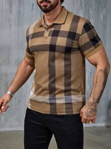 Manfinity CasualCool Men's Plaid Short Sleeve Casual Commuter Polo Shirt
