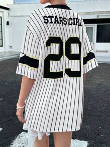 INAWLY Women's New V-Neck Casual Sports Letters And Pattern Stitching Oversized Loose Short-Sleeved Pink T-Shirt Graphic Tees Women Tops - Black - View 2