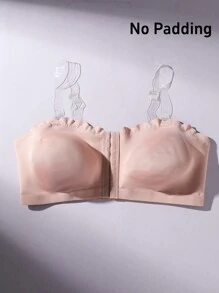 SHEIN Plus Size Wire-Free Front-Closure Bandeau Strapless Bra - Apricot - View 8