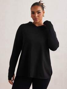 SHEIN Sport Studio Plus Size Hoodie Sweatshirts With Fleece Leopard Print And Mesh Splice Back Design, Long Sleeve