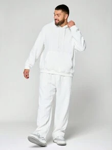 Manfinity NXTstreet 2pcs Plus Size Men's Casual White Cable Knit Long Sleeve Hoodie Sweatshirt And Pants Set
