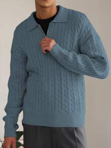 Claim Dot 男士休闲立领针织蓝色毛衣，简约时尚，适合日常穿着 - 薄荷綠 - 查看 4