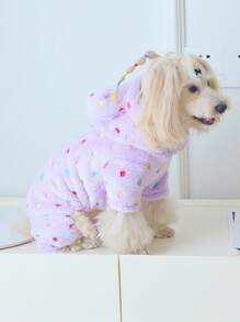 PETSIN Cute Polka Dot Plush Ears Purple Warm Pet Pants, Suitable For Cats And Dogs, Autumn/Winter