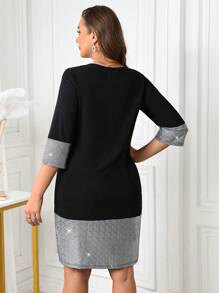 SHEIN Clasi Đầm sang trọng thanh lịch màu khối sequin chắp vá cỡ lớn - màu đen - Xem 2