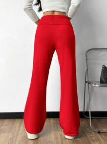 SHEIN EZwear 女式高腰喇叭裤针织裤 - 紅色 - 查看 2