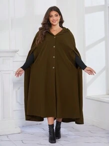 Mulvari 大码长款军绿色连帽派克大衣，冬季 - 軍綠色 - 查看 6