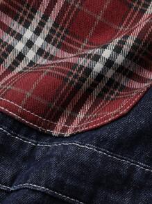 DAZY Peto vaquero casual de mujer con parche de tartán, minimalista y de moda para uso diario