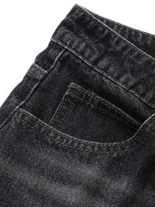 DAZY 女士喇叭形做旧直筒牛仔裤 - 深灰色 - 查看 9