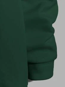 RueChic Men's Hooded Sweatshirt With English Printing - Dark Green - View 4