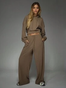 MISSGUIDED Ribbed Wide Leg Jogger Pants With Side Pockets Drawstring Waist Athleisure Lounge Wear Fall Winter Palazzo Style Comfort Pants