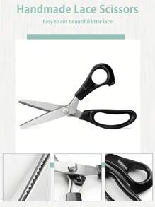 1 件专业黑色不锈钢裁缝剪刀锯齿形边缘织物皮革工艺剪刀重型人体工程学手柄适用于缝纫裁缝装饰材料裁剪工具