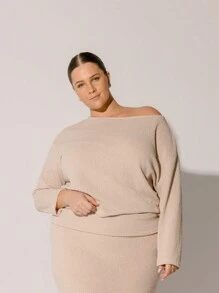 Aralina Plus Size Women's Classic Knit Crew Neck Casual Winter Wardrobe Essential Top - Camel - View 6
