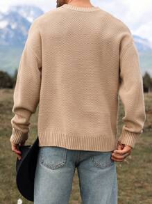 Manfinity Homme 男士休闲落肩圆领拼色长袖毛衣，适合秋冬季、徒步旅行、朋友聚会