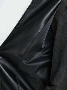 AXEPEAK Men's Autumn Letter Pattern Long Sleeve Zip-Up Collar Casual PU Leather Jacket, Bomber Vintage Party Letter Jacket, For Friends, Husband, Boyfriend Gifts, Streetwear Edition, For Fall Winter, Couple Things - Black - View 6