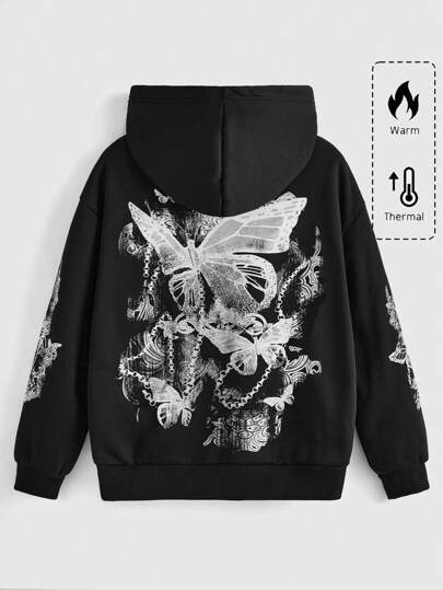 Fairycore Butterfly Print Drop Shoulder Hoodie