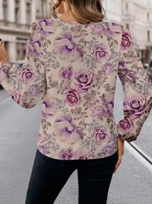 Glamance N_Standard 女士多色衬衫长袖缺口波西米亚风花卉、纯色、全身印花、植物夏季女装夏季上衣外出装 - 彩色 - 查看 2