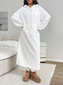 SHEIN EZwear Women's Autumn/Winter New Thermal Lined Hooded Dress