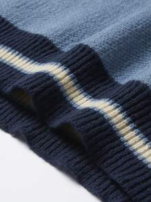 Aesthetic Post 男士宽松字母条纹 V 领长袖休闲毛衣，秋冬 - 藍色 - 查看 6