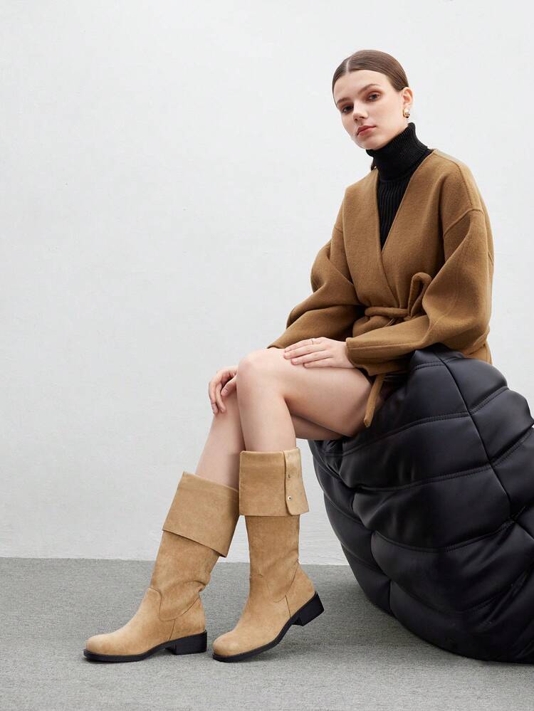 CUCCOO BIZCHIC Women's Light Brown Suede Over-The-Knee Boots, Simple & Comfortable