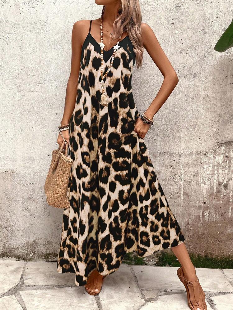 knee length dresses for ladies Halter V-Neck Linen Midi Dress – Sparkled Leopard Boutique main image 0