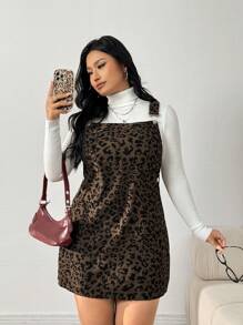 SHEIN EZwear Váy len nhung họa tiết da báo cỡ lớn, Thu/Đông - Nhiều màu - Xem 1