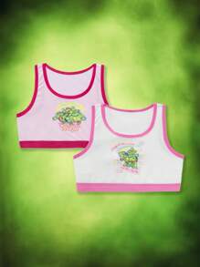 TEENAGE MUTANT NINJA TURTLES | SHEIN Conjunto de 2 piezas para niña con parte superior tipo ringer estampada con tortuga y letras