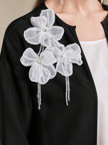 Al Najma Women 3D Flower Decor Long Sleeve Minimalist Casual Modest Arabian Abaya Robe, Casual Open Abayas, For Casual Daily/Party - Black - View 2