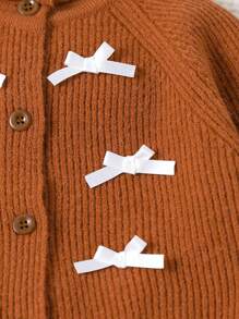 SHEIN Young Girl Minimalist Elegant 3D Bow Color Blocking Ruffle Sweater & Pants Set - Khaki - View 4