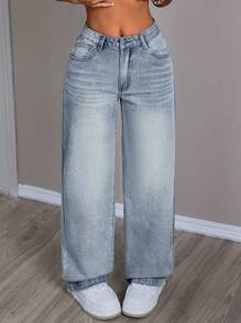 SHEIN Tall Pantalones vaqueros informales de longitud hasta el tobillo con lavado a rayas de gato para mujeres, otoño