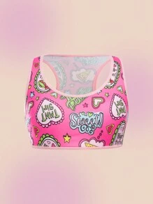 TEENAGE MUTANT NINJA TURTLES | SHEIN Tween Girl 2 件套字母和心形印花 Ringer 工字背文胸上衣带胸垫 - 粉色 - 查看 4