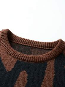 Manfinity EZcore 男士简约时尚休闲套头毛衣，日常穿着，男士毛衣，棕色毛衣，图案毛衣，男士图案毛衣，抽象印花毛衣