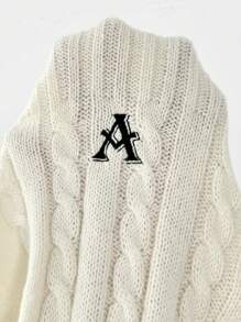 Chiquease Suéter de punto de cable con cuello alto, mangas acampanadas y bordado de letras para uso casual diario de mujer