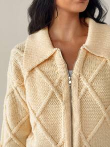 Forever 21 F21 针织双向拉链高领落肩长袖毛衣 - 杏色 - 查看 2