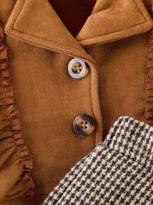 SHEIN Playful Pals Baby Girl Ruffle Trim Jacket & Skirt Set With Hat, Spring & Autumn Fall Clothes - Brown - View 5