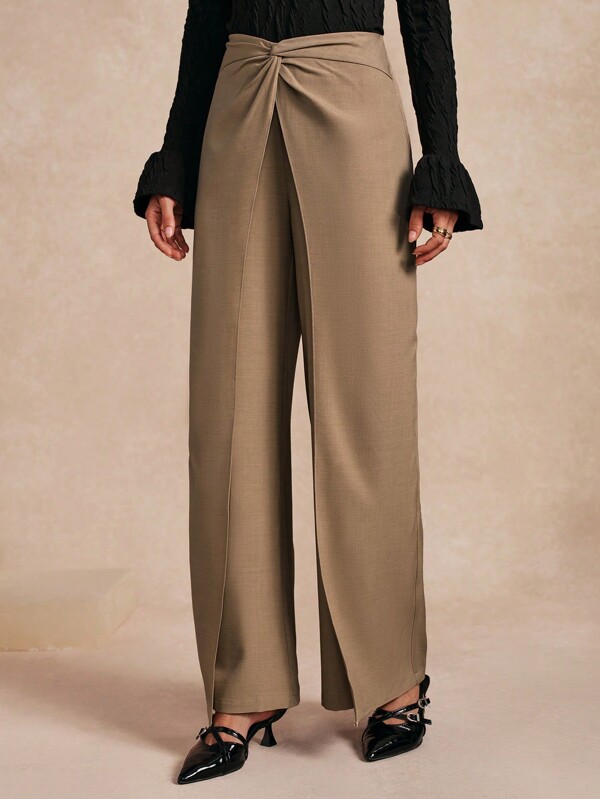 Almamuse Pantaloni casual de damă, de culoare uni, cu noduri răsucite, eleganti, cu picioare drepte