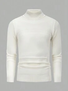 RueChic Men's Casual Fitted White Turtle Neck Sweater, Comfortable And Simple Design - White - View 1