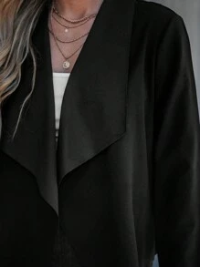 SHEIN LUNE Waterfall Collar Asymmetrical Hem Jacket - Black - View 7