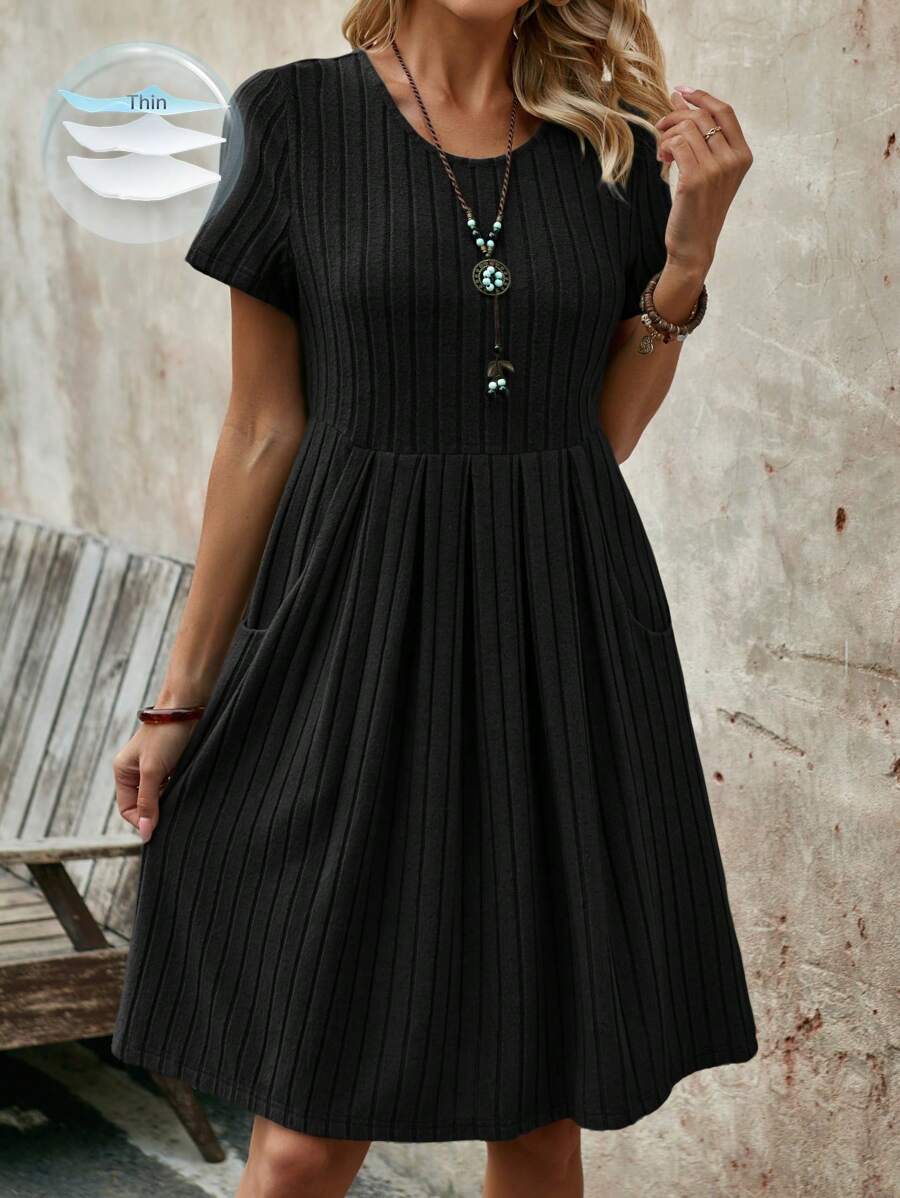 EMERY ROSE Women's Round-Neck Short-Sleeve Green Mid-Length Dress For The Summer - Black - View 1