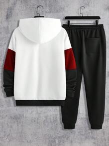Manfinity VCAY 2件組男士針織修身配色拼接長袖連帽衛衣與長褲套裝，秋季服飾，度假，父親節禮物，足球 - 彩色 - 查看 2