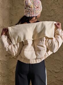 VARSITIE معاطف نسائية شتوية مُصَمَّمَة بوليصة أكمام مقصرة - كاكي - مشاهدة 2