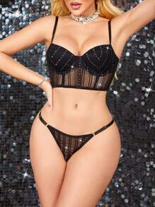 2 Pieces Stylish Black Sexy Padded Bra Set