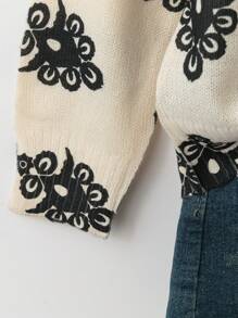 EMERY ROSE 女士花卉 V 领长袖休闲套头衫，秋冬 - 杏色 - 查看 7